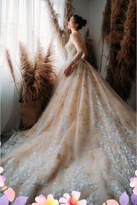 908XNW01 Jazmin Champagne LS Princess 2 Church Wedding Malaysia, Garden Wedding Malaysia, Beach Wedding Malaysia, Wedding Dress Rental Minimalist Malaysia, Simple wedding dress malaysia, 