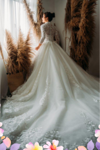 908XNW02 Cazmin LS Princess High Regal collar 4 Princess bridal Gown,Bride Engagement Dress Rental Malaysia, Muslim Bride Malaysia, Long Sleeves Bridal Dress Malaysia Rental, Baju Pengantin Majlis Kahwin Sewa Malaysia, 