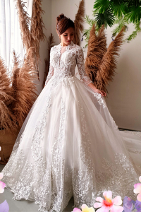 908XNW02 Cazmin LS Princess High Regal collar 61 Malay Wedding Dress Design Kuala Lumpur, Long Sleeves Wedding Dress Rental Malaysia, Bridal Dress Rental Malay Kuala Lumpur Rental, Petite Pengantin Gaun Sewa Malaysia, 