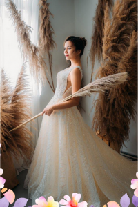 908XNW03 Yazmin Champagne V neck Strap A line 4 Princess Wedding Gown Malaysia, Bridal Dress Rental Malay Kuala Lumpur Rental, 