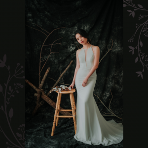 910BY05W01 Carrie Halter Neck Crepe trumpet  V neck 9 ROM wedding dress rental Malaysia, Simple wedding dress malaysia, ROM wedding gown Kuala Lumpur, Garden wedding reception Malaysia, 