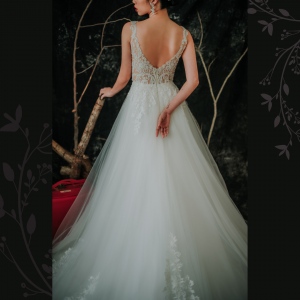 910BY05W02 Barrie Strap V illusion neck A line lace train 1 Garden Wedding Malaysia, Beach Wedding Malaysia, Petite Wedding Gown rental Kuala Lumpur, 