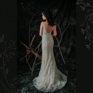 910LLW01 Finona Champagne sequined mermaid with lace with pleated straps 1 Bride Wedding Event Reception Dinner Dress rental Malaysia