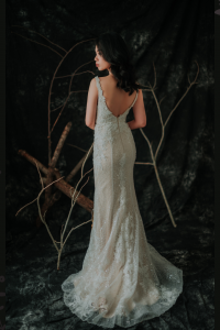 910LLW01 Finona Champagne sequined mermaid with lace with pleated straps 1 Bride Wedding Event Reception Dinner Dress rental Malaysia