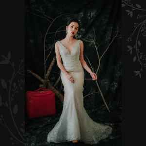 910LLW02 Rinona Champagne Strap V Sprayed Gold 4 ROM wedding dress rental Malaysia, Satin Wedding Dress Rental Kuala Lumpur, 