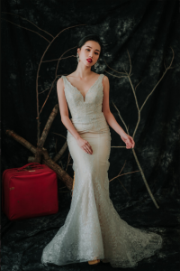 910LLW02 Rinona Champagne Strap V Sprayed Gold 4 ROM wedding dress rental Malaysia, Satin Wedding Dress Rental Kuala Lumpur, 