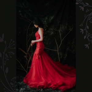 910LLW04 Winona Red Spag strap deep V baroque trumpet 2 Bride Wedding Event Reception Dinner Dress rental Malaysia