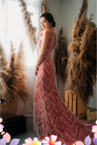 Evening Dress 906BY04E01 Jarina Red Spaghetti strap full sequin in white lace 3 Bridal event wedding dress reception rental custom make