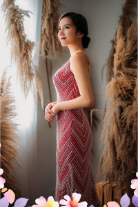 Evening Dress 906BY04E01 Jarina Red Spaghetti strap full sequin in white lace 1 Bride Wedding Event Reception Dinner Dress rental Malaysia