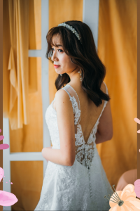 20YS02W01 Autumn Illusion Neck A line Lace V back a Petite Bride Malaysia, Wedding Ballgown rental Malaysia, Bridal Dress Rental Malay Kuala Lumpur Rental, 