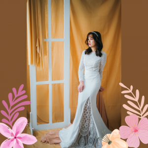 211BY10W03 Isabelle LS Sheath Crepe Scallop top e Pengantin Malaysia Baju Sewa, French Lace wedding Dress rental Malaysia, 