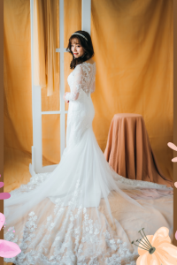 211BY10W04 Arabelle LS Trumpet Floral Guipure h ROM wedding gown Kuala Lumpur, Simple wedding dress malaysia, ROM wedding dress rental Malaysia, Petite Bride Dress Rental Malaysia, 