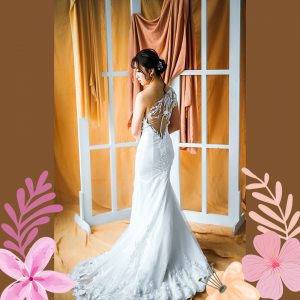 77LLW04 LL Gracia Sweet Heart Floral motif trumpet with detachable one shoulder a ROM wedding dress rental Malaysia, Simple wedding dress malaysia, ROM wedding gown Kuala Lumpur, Garden wedding reception Malaysia, 