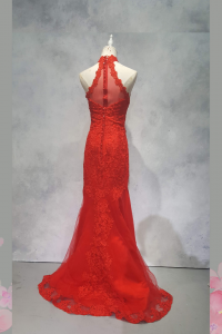 Evening Dress 412EV06 LL Red Halter Oriental Cheongsam Trumpet 44 Oriental Cheong Sam Qi Pao rental Malaysia Kuala Lumpur Petaling Jaya