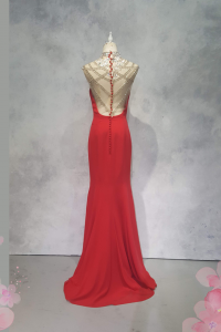Evening Dress CC610E05 Red Gatsby Illusion Crystal Chiffon 35 Oriental Cheong Sam Qi Pao rental Malaysia Kuala Lumpur Petaling Jaya