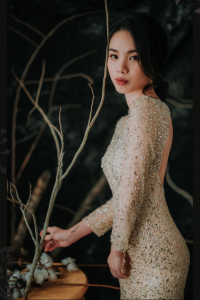 Evening Dress XN71E06 Champagne Long Sleeves Full Sequined Trumpet 5 Mermaid wedding dress,Full lace wedding dress malaysia, Petite Wedding Gown rental Kuala Lumpur, Church Wedding Malaysia, 